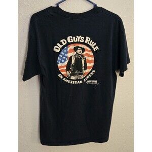 Old Guys Rule Men's John Wayne Tshirt Navy Blue American Flag Front Back Print